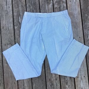 J.Crew Mens Bowery Slim Seersucker Casual Pants Striped White Blue 36 x 32